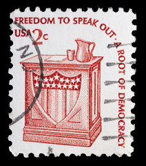 United States used postage stamp showing a electoral pulpit