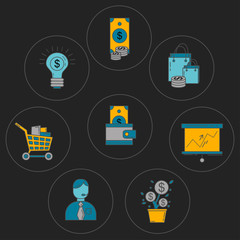 Vector set of business and finance Bank Internet shopping Payments