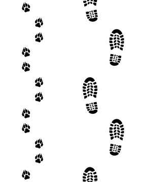 Prints of human feet and dog paws,seamless vector