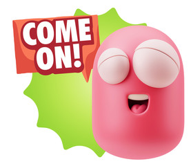3d Illustration Laughing Character Emoji Expression saying Come
