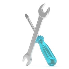 3D Illustration Wrench and screwdriver, service concept