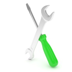 3D Illustration Wrench and screwdriver, service concept