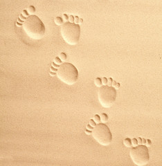 Fototapeta na wymiar Overhead view of path made by child footprints