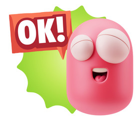 3d Rendering Smile Character Emoticon Expression saying Ok with