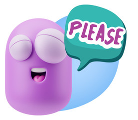 3d Illustration Laughing Character Emoji Expression saying Pleas