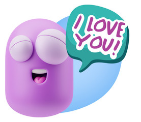 3d Rendering Smile Character Emoticon Expression saying I Love Y