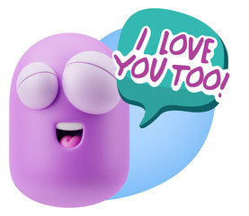 3d Illustration Laughing Character Emoji Expression saying I Lov