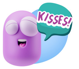 3d Rendering Smile Character Emoticon Expression saying Kisses w