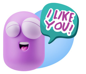 3d Illustration Laughing Character Emoji Expression saying I Lik