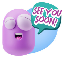 3d Rendering Smile Character Emoticon Expression saying See You