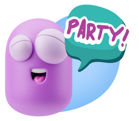 3d Rendering Smile Character Emoticon Expression saying Party wi