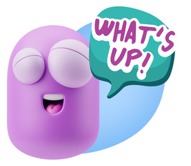 3d Rendering Smile Character Emoticon Expression saying What'S U