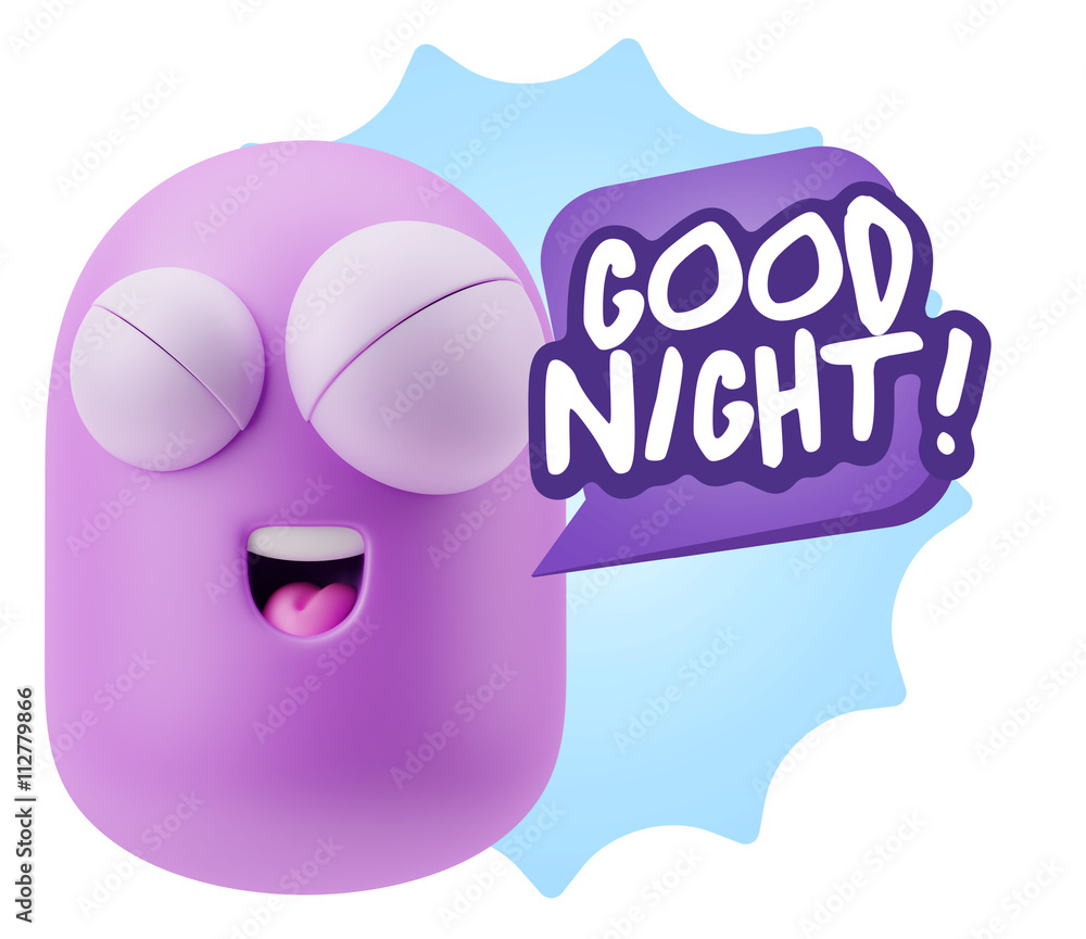 Fototapete 3d Rendering Smile Character Emoticon Expression saying Good Nig