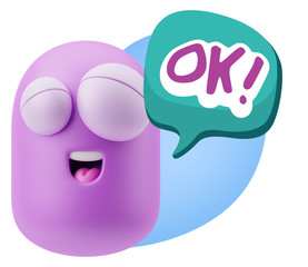 3d Rendering Smile Character Emoticon Expression saying Ok with