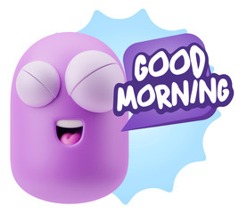 3d Rendering Smile Character Emoticon Expression saying Good Mor