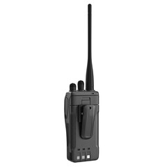 Black portable radio mobile telephone with antenna. 3D graphic
