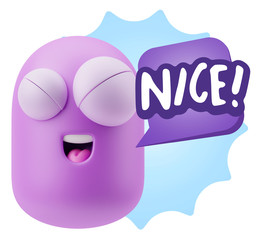 3d Rendering Smile Character Emoticon Expression saying Nice wit