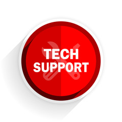 technical support icon, red circle flat design internet button, web and mobile app illustration