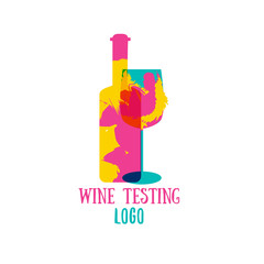 Bottle wine logo Vector with color splash. Logo design template. Concept for wine products, harvest, wine list, menu.