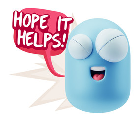 3d Illustration Laughing Character Emoji Expression saying Hope