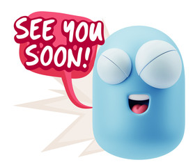 3d Rendering Smile Character Emoticon Expression saying See You