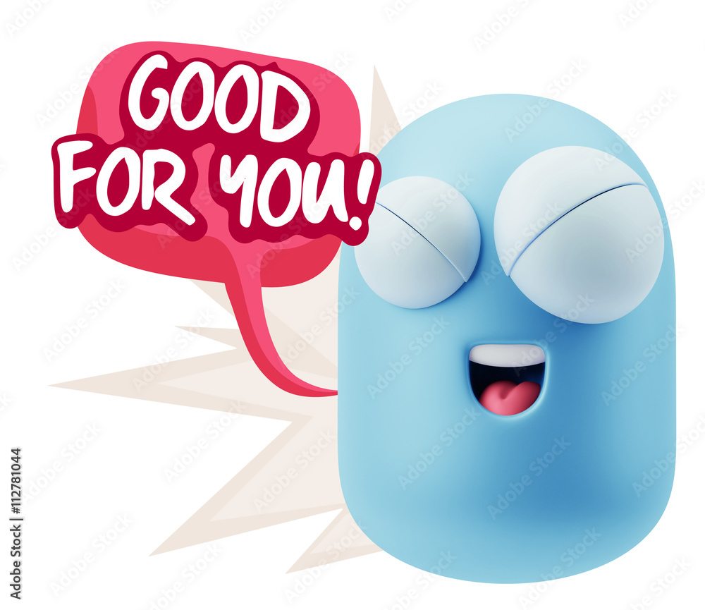 Poster 3d rendering smile character emoticon expression saying good for