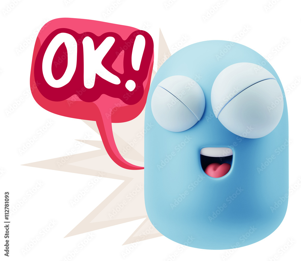 Fototapete 3d Rendering Smile Character Emoticon Expression saying Ok with