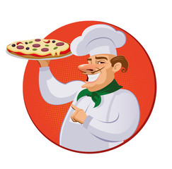 Cook in the kitchen preparing a pizza.