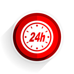 24h icon, red circle flat design internet button, web and mobile app illustration