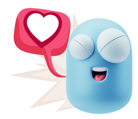 3d Rendering Smile Character Emoticon Expressing Love with a Hea