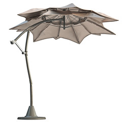 Double open beach umbrella, sun protection. 3D graphic 