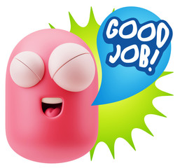 3d Rendering Smile Character Emoticon Expression saying Good Job