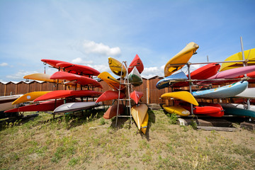 Canoe boats on the beach of Sestri Levante, Italy Europe