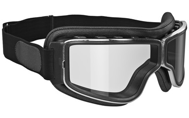 Black leather retro goggles with chrome inserts. 3D graphic - 112781453