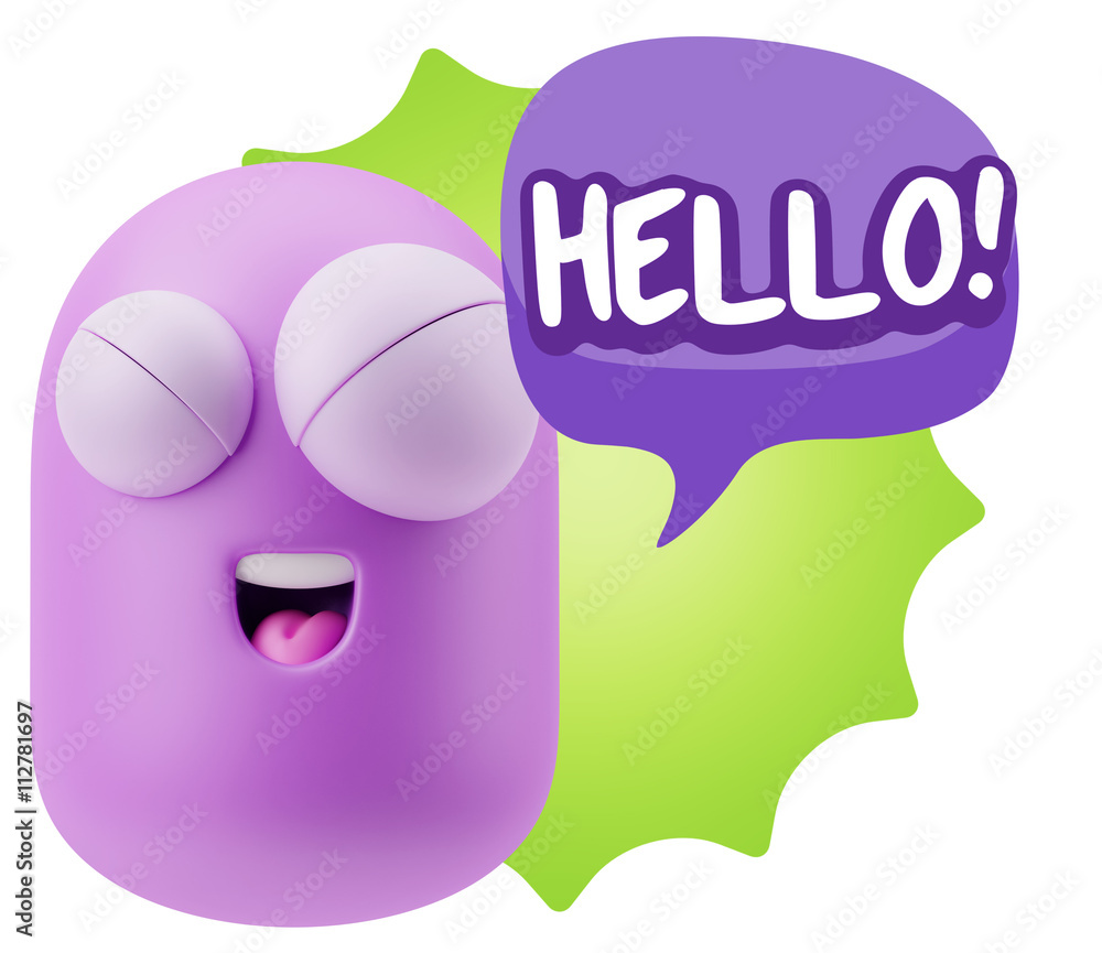 Fototapete 3d Rendering Smile Character Emoticon Expression saying Hello wi
