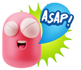 3d Illustration Laughing Character Emoji Expression saying Asap
