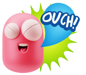 3d Illustration Laughing Character Emoji Expression saying Ouch