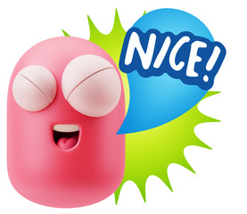 3d Rendering Smile Character Emoticon Expression saying Nice wit