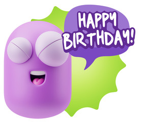 3d Rendering Smile Character Emoticon Expression saying Happy Bi