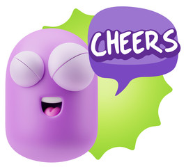 3d Rendering Smile Character Emoticon Expression saying Cheers w