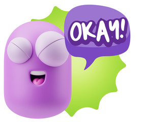 3d Illustration Laughing Character Emoji Expression saying Okay