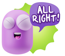 3d Rendering Smile Character Emoticon Expression saying All Righ