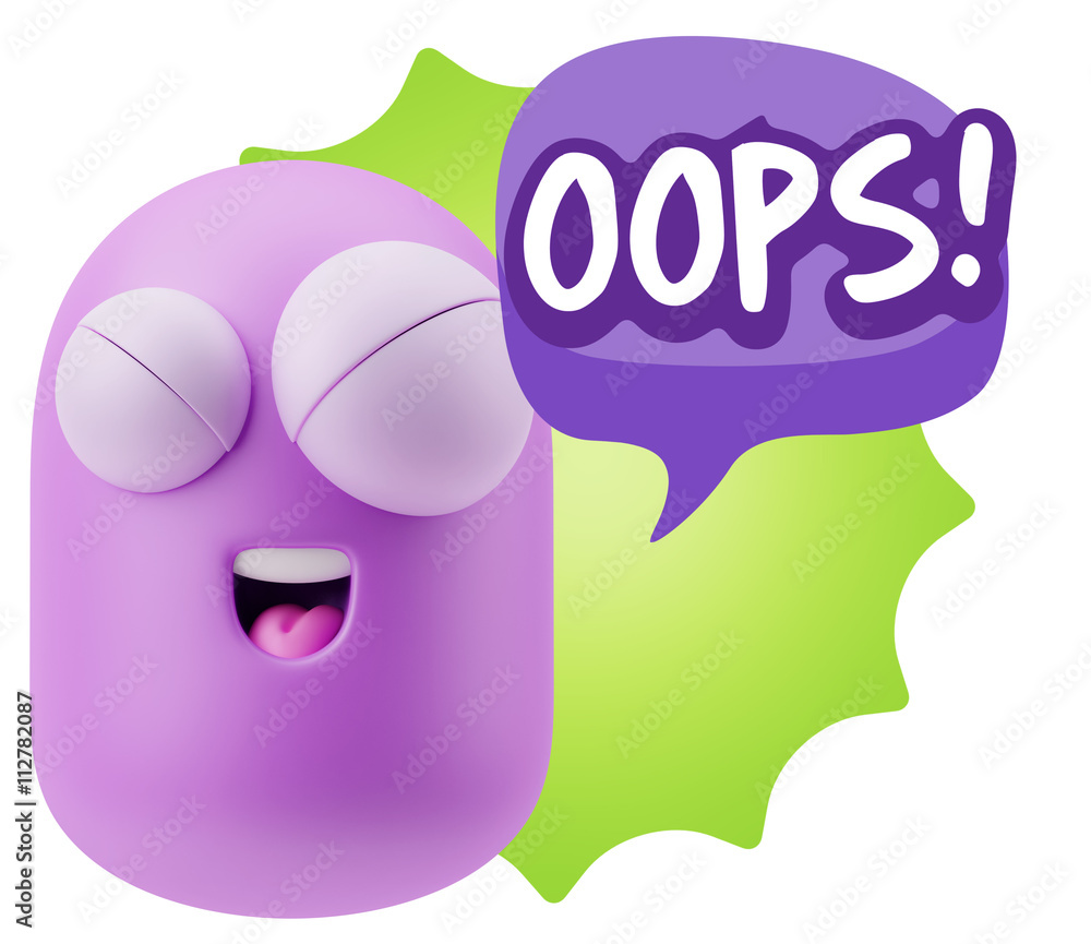 Fototapete 3d Rendering Smile Character Emoticon Expression saying Oops wit