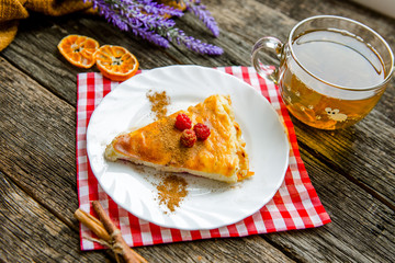 delicious pie with cottage cheese with raspberry