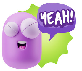 3d Illustration Laughing Character Emoji Expression saying Yeah