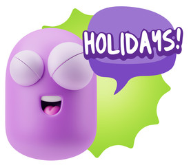 3d Rendering Smile Character Emoticon Expression saying Holidays