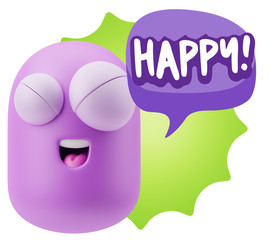 3d Rendering Smile Character Emoticon Expression saying Happy wi