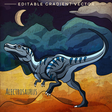 Dinosaur in the habitat. Vector Illustration Of Alectrosaur