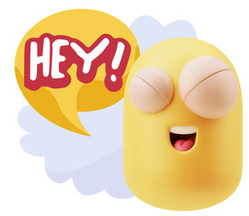 3d Illustration Laughing Character Emoji Expression saying Hey w