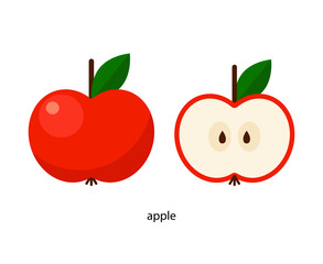 Nice red apple and its half with seeds